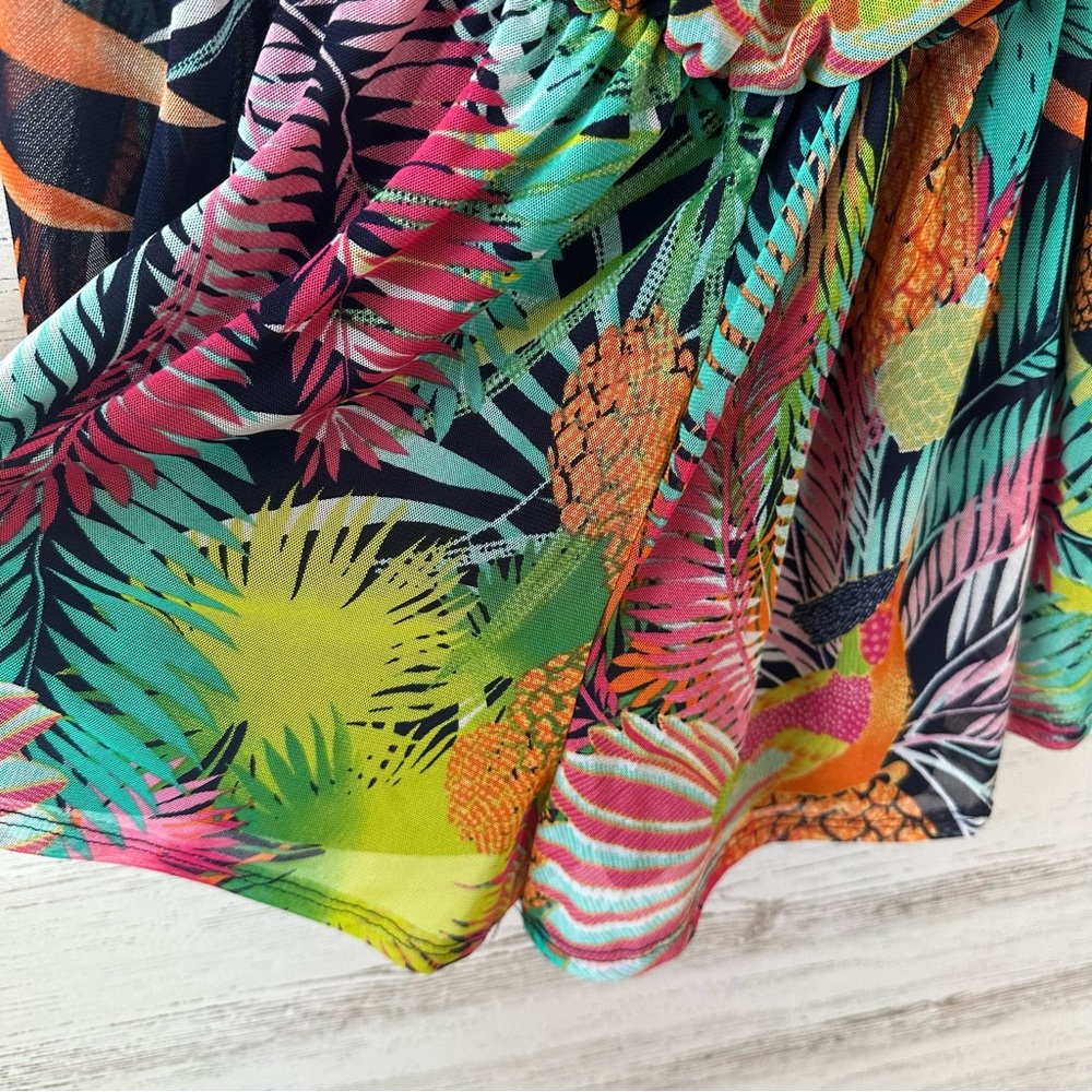 NWT FASHION NOVA Tropical Getaway Romper Off Shoulder Split Sleeve Colorful M - Picture 7 of 12